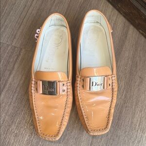 Dior woman Cognac Patent Leather Loafers with Silver Logo Plate